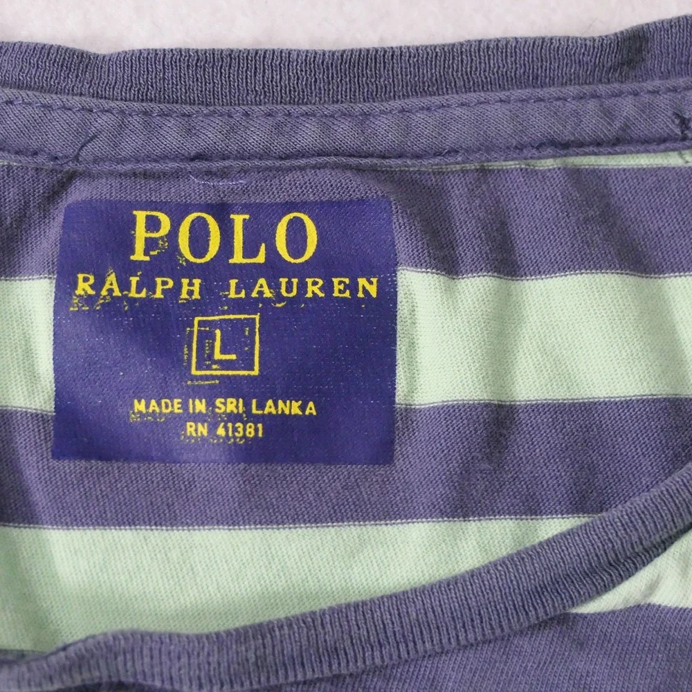 Vintage 90s Polo Ralph Lauren Mens T Shirt L Green Blue Striped Distressed Y2K